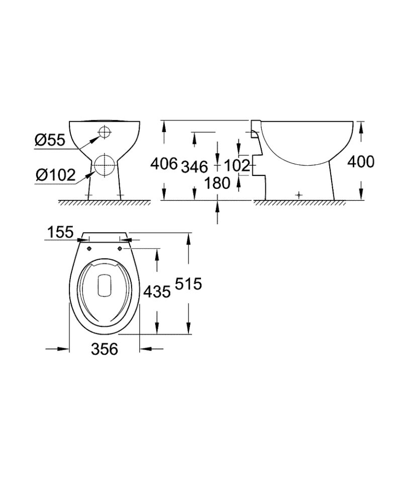 GROHE BAU Ceramic WC školjka - odvod u zid (baltik) - Slika 3